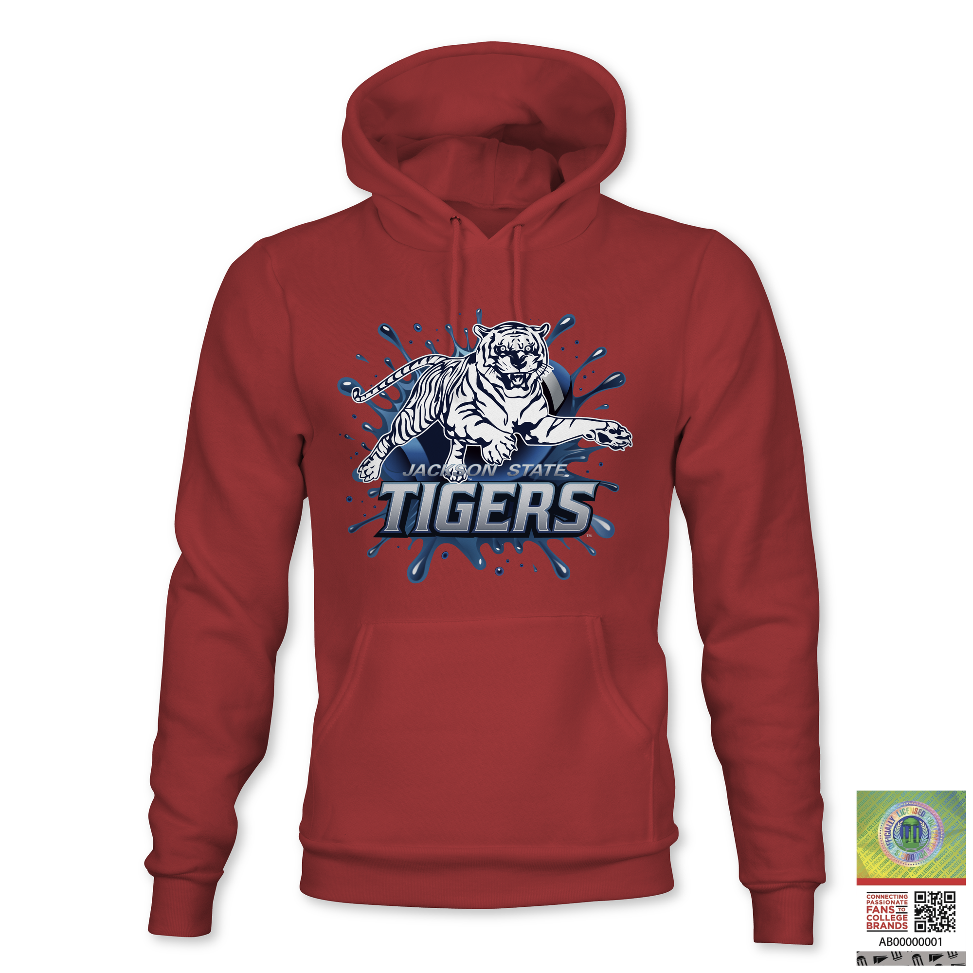Pullover hoodie in red with Tiger graphic and “TIGERS” logo on the chest