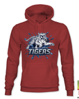Pullover hoodie in red with Tiger graphic and “TIGERS” logo on the chest