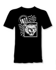 Black unisex crewneck T-shirt with Tigergram face, 1871 badge, and wave stripes print