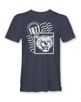 Heather navy unisex crewneck T-shirt with Tigergram face, 1871 badge, and wave stripes