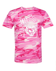 Pink camo unisex crewneck T-shirt with Tigergram face and 1871 badge graphic