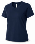 Navy crewneck short-sleeve tee with short sleeves and fitted shape