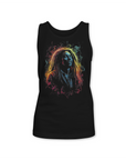 Black tank top with colorful graphic portrait on the front