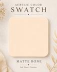 Acrylic color swatch labeled 'Matte Bone' on a light background with decorative elements.