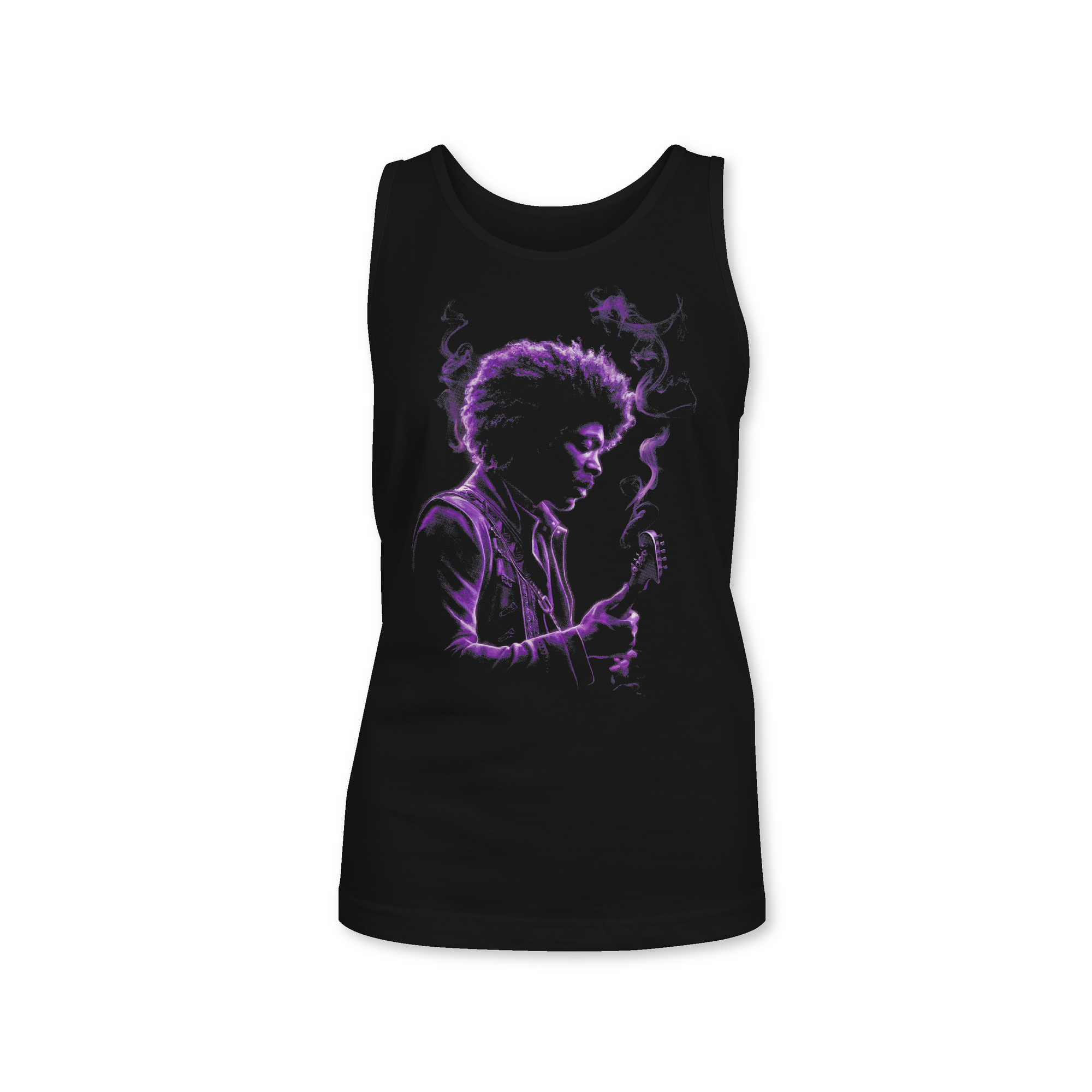 Black tank top with purple portrait graphic