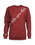 Red sweatshirt with 'delta sigma theta' text on a white background