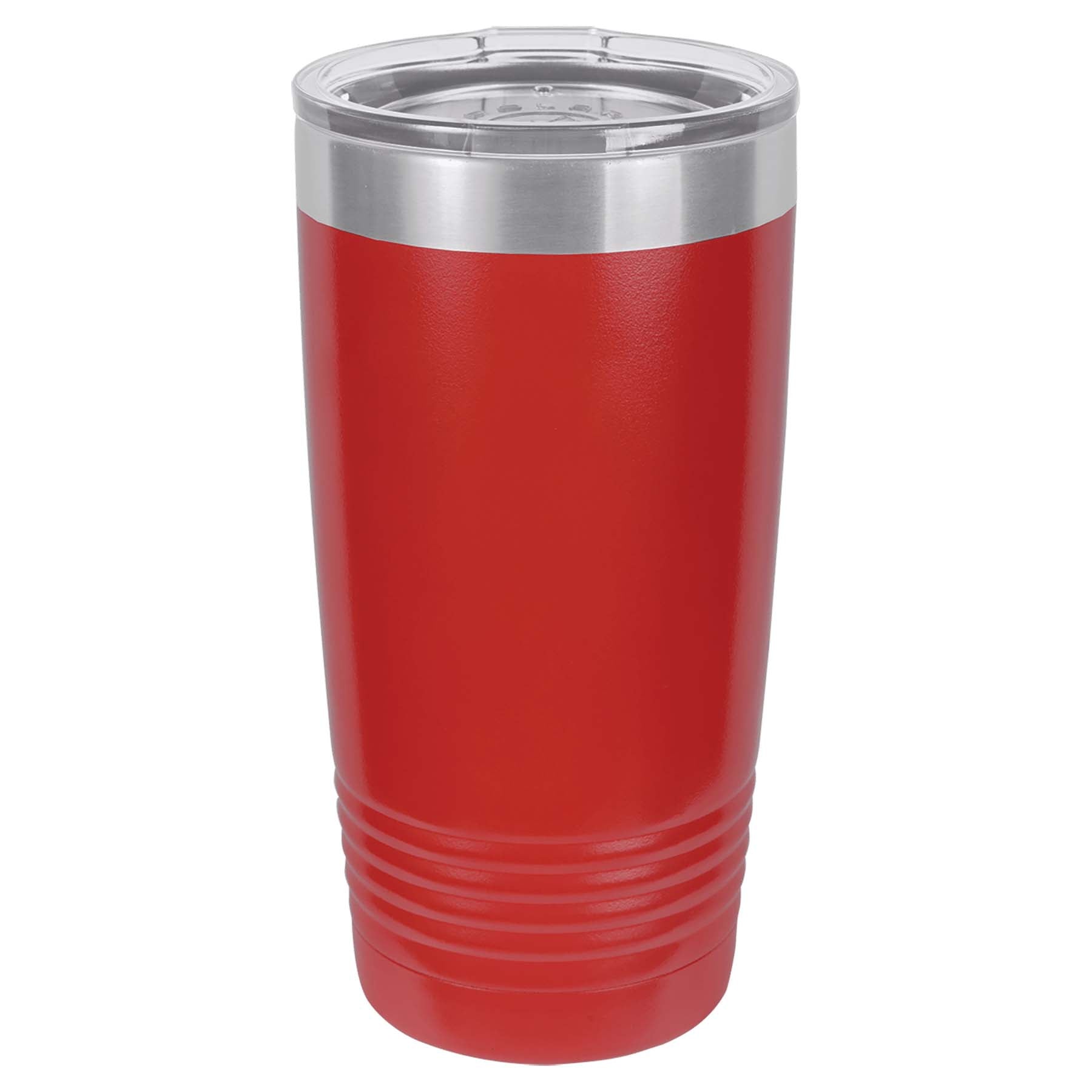 20oz tumbler with clear lid and red metal body