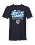 Navy blue t-shirt with 'The Legacy Continues' text and tiger logo on a white background