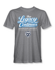 Gray t-shirt with 'The Legacy Continues' text and tiger logo on a white background
