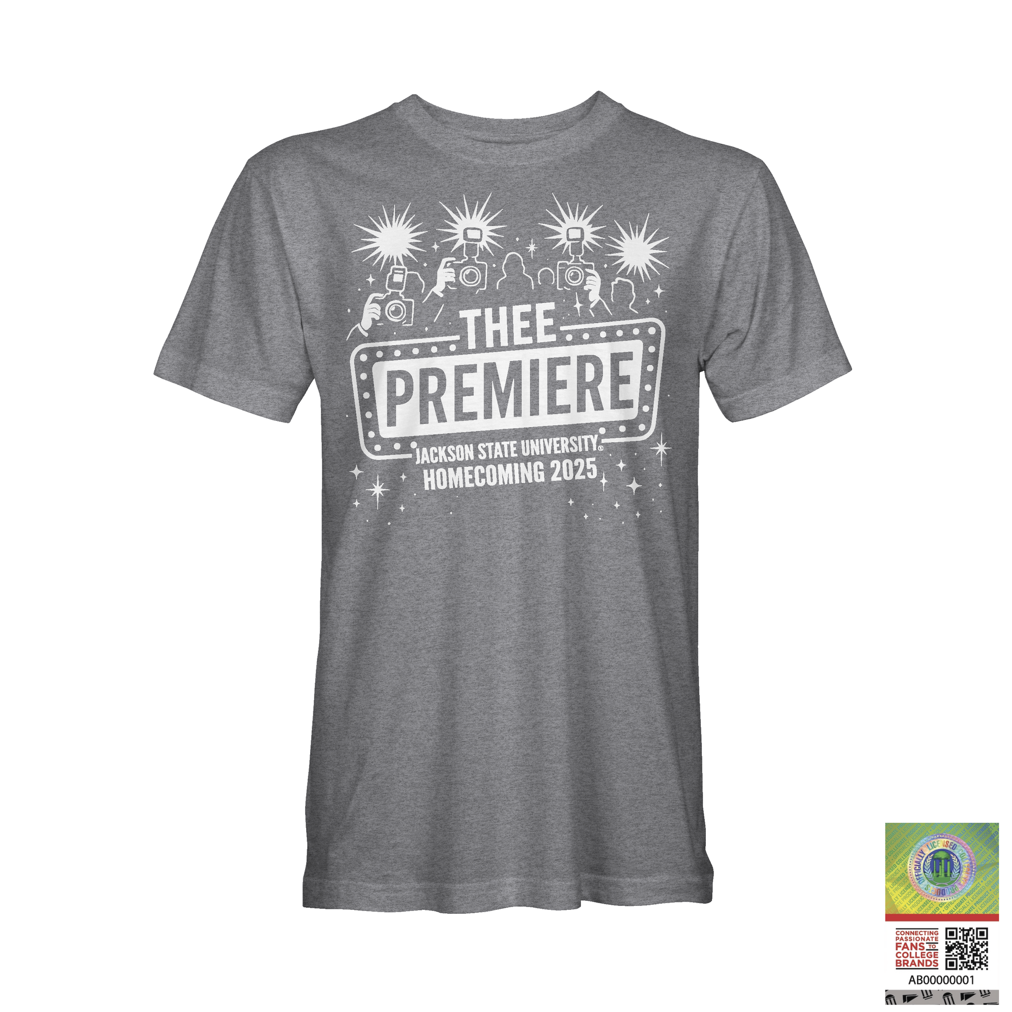 Athletic heather gray short-sleeve T-shirt with large “THEE PREMIERE” front graphic