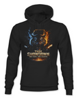 Thee Showdown graphic pullover hoodie, black with wolf head lightning and flame print