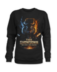 Thee Showdown graphic front pullover hoodie, black with wolf head lightning and flame print