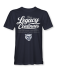 Navy blue t-shirt with 'Thee Legacy Continues' text and tiger logo on a white background