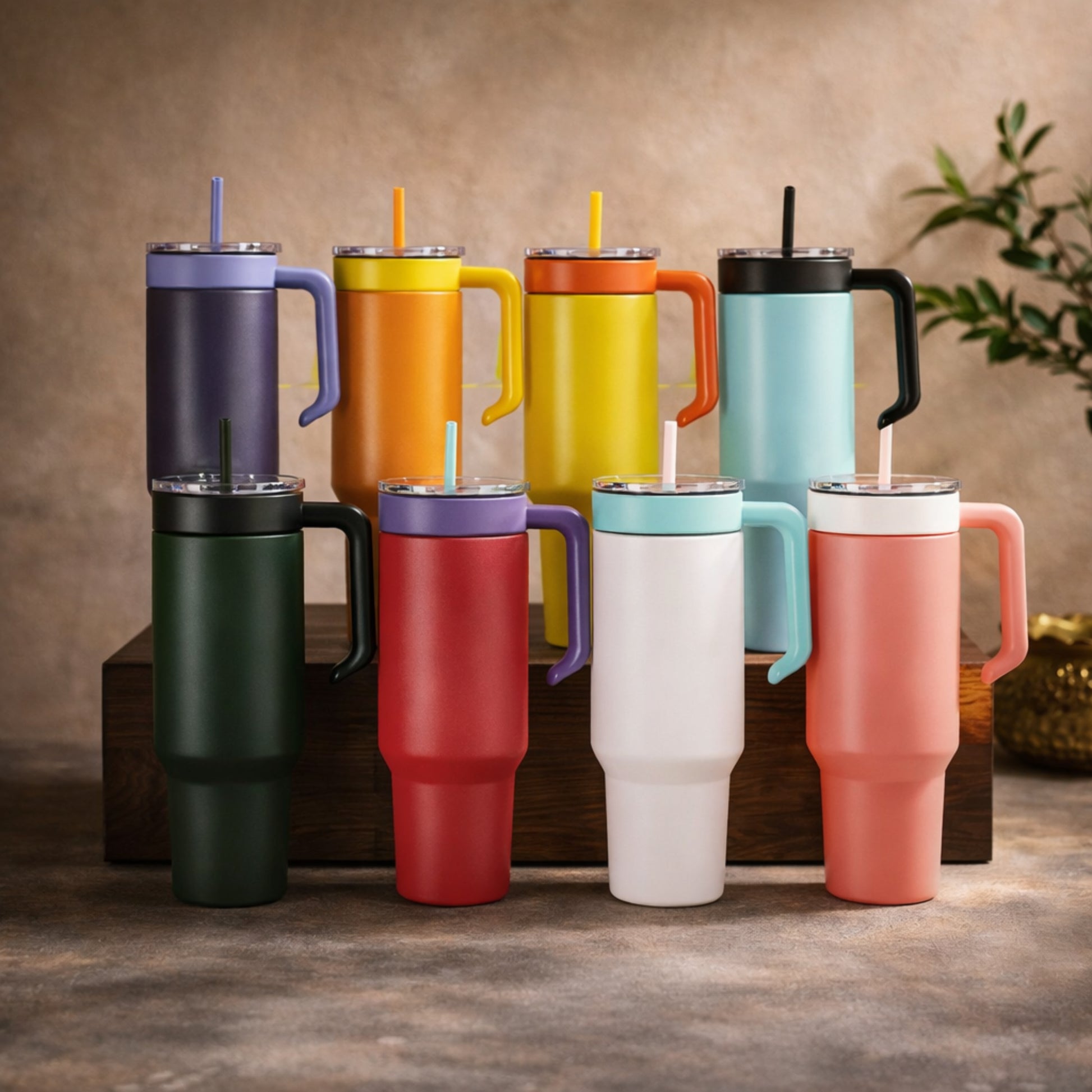 Tumbler with handle attached — show mix/match color combo