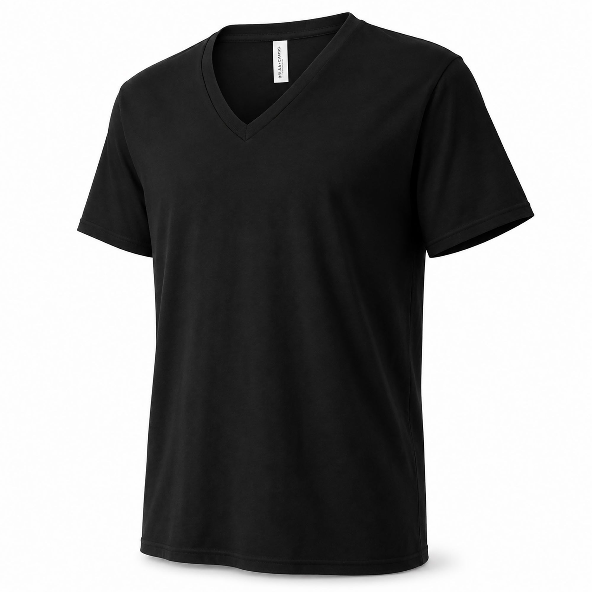 Black V-neck t-shirt on a white background