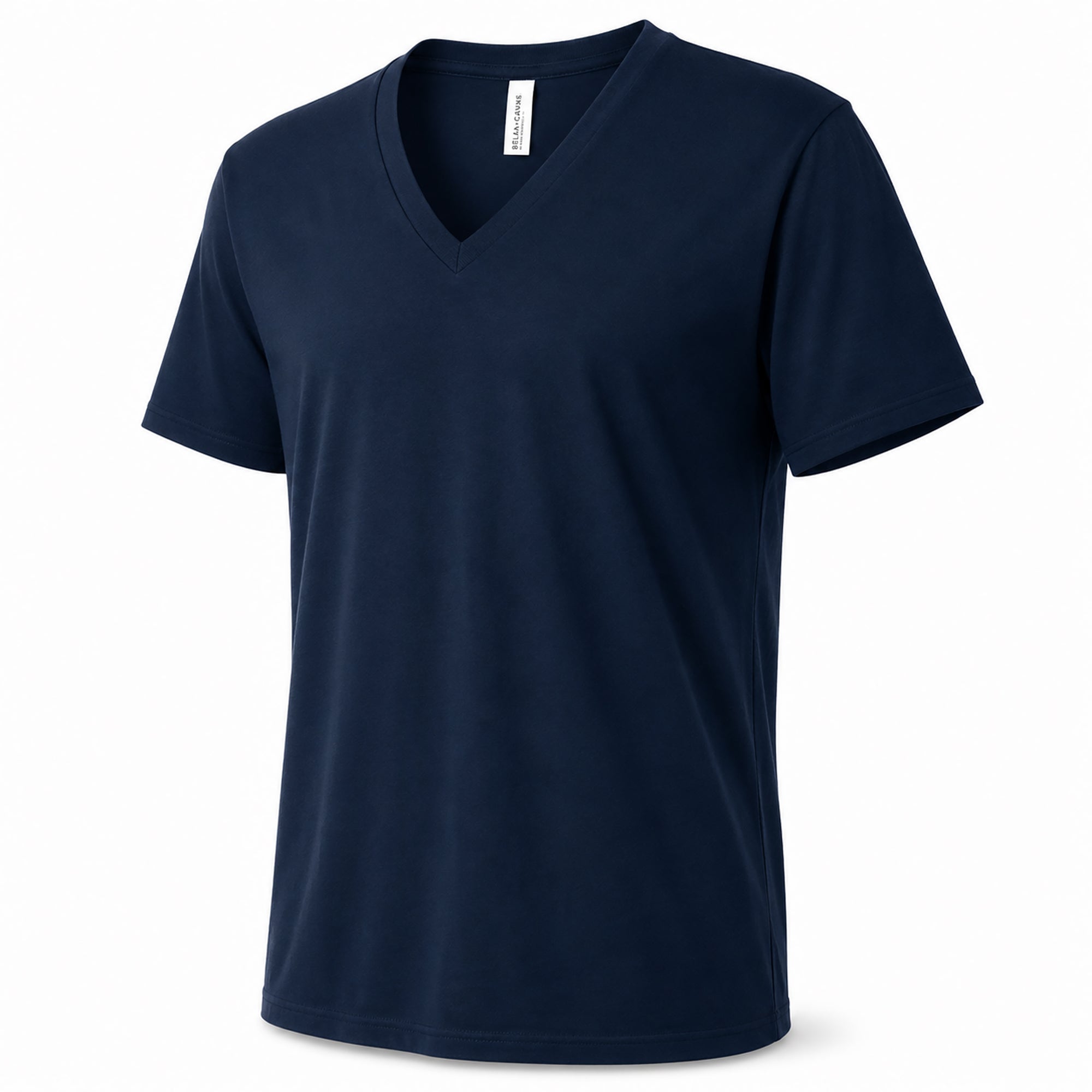 Navy blue t-shirt on a white background