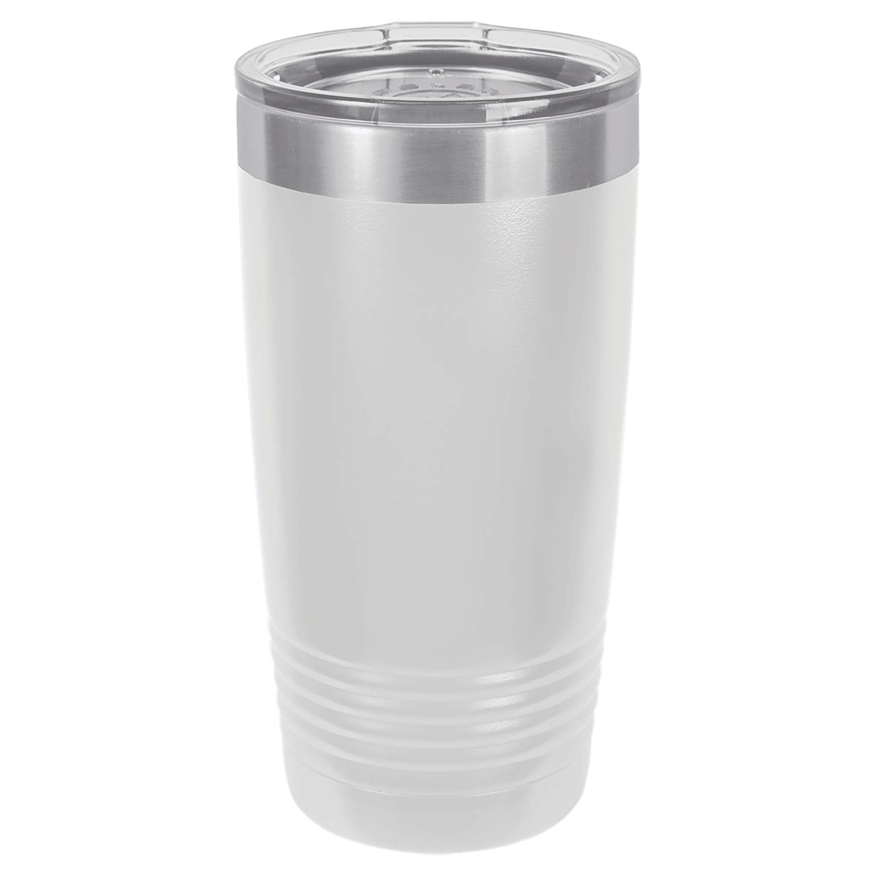 20oz tumbler with clear lid and white metal body