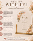 Promotional sign for a wedding or event decor service with floral design and customizable options.