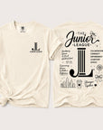 Junior League Women Who Build Comfort Colors 1717 t-shirt in Ivory featuring a black front chest logo and oversized empowerment graphic on the back