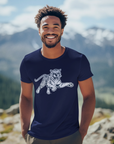 Navy short-sleeve T-shirt with leaping tiger graphic on the chest