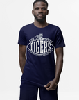 Navy crew-neck football T-shirt with Tigers logo and Est. 1877 graphic