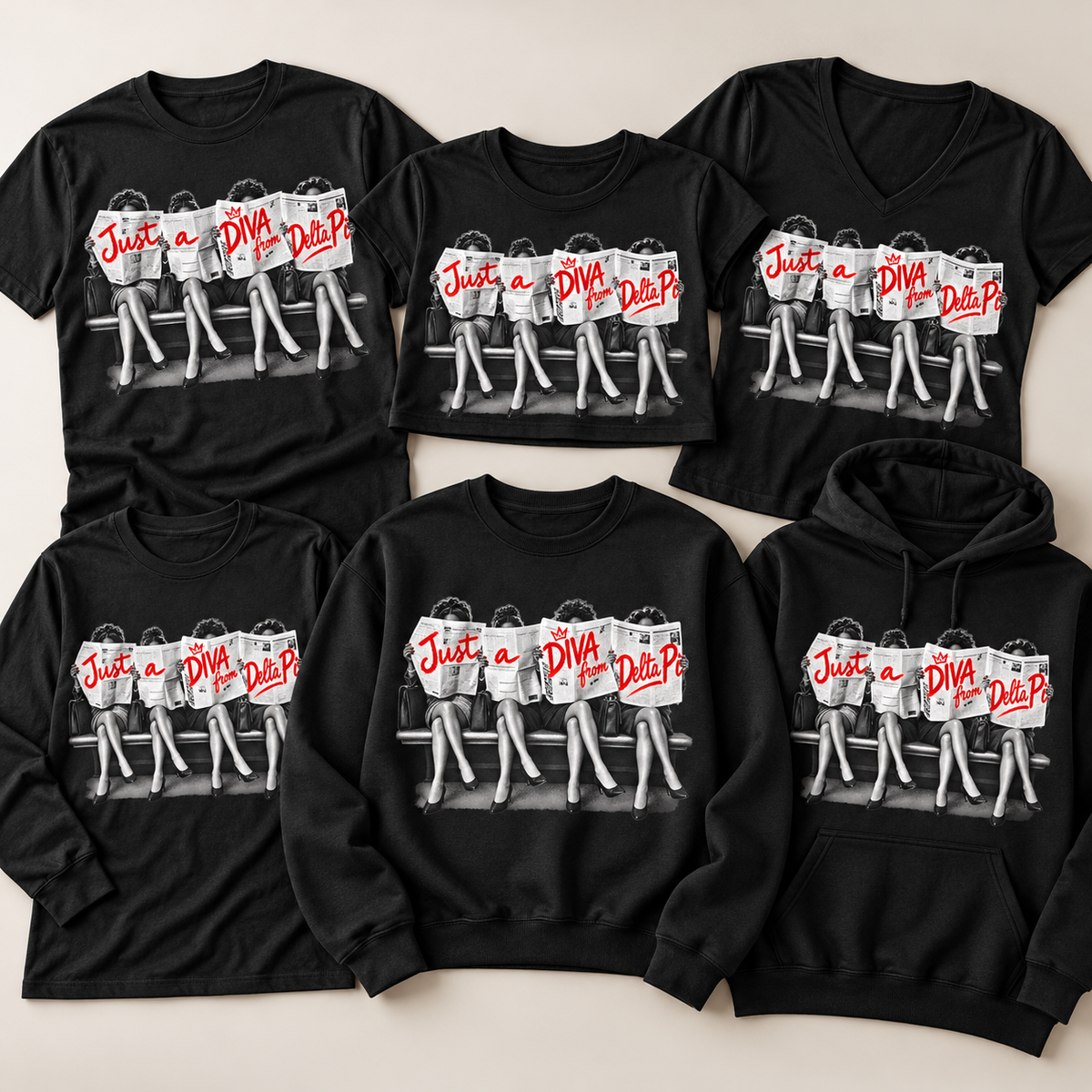 Just A Diva from Delta Pi black apparel collection with T-shirts, crop top, V-neck, long sleeve, sweatshirt and hoodie