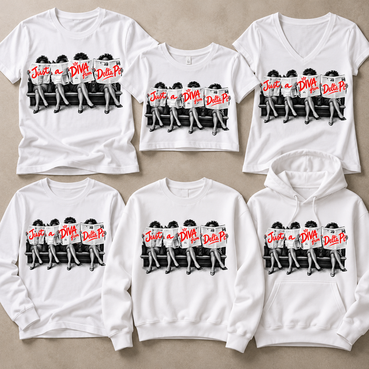 Just A Diva from Delta Pi white apparel collection with T-shirts, crop top, V-neck, long sleeve, sweatshirt and hoodie