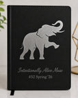 Black Delta Sigma Theta leatherette notebook with silver engraved elephant design and personalized line name Intentionally Alive Muse 