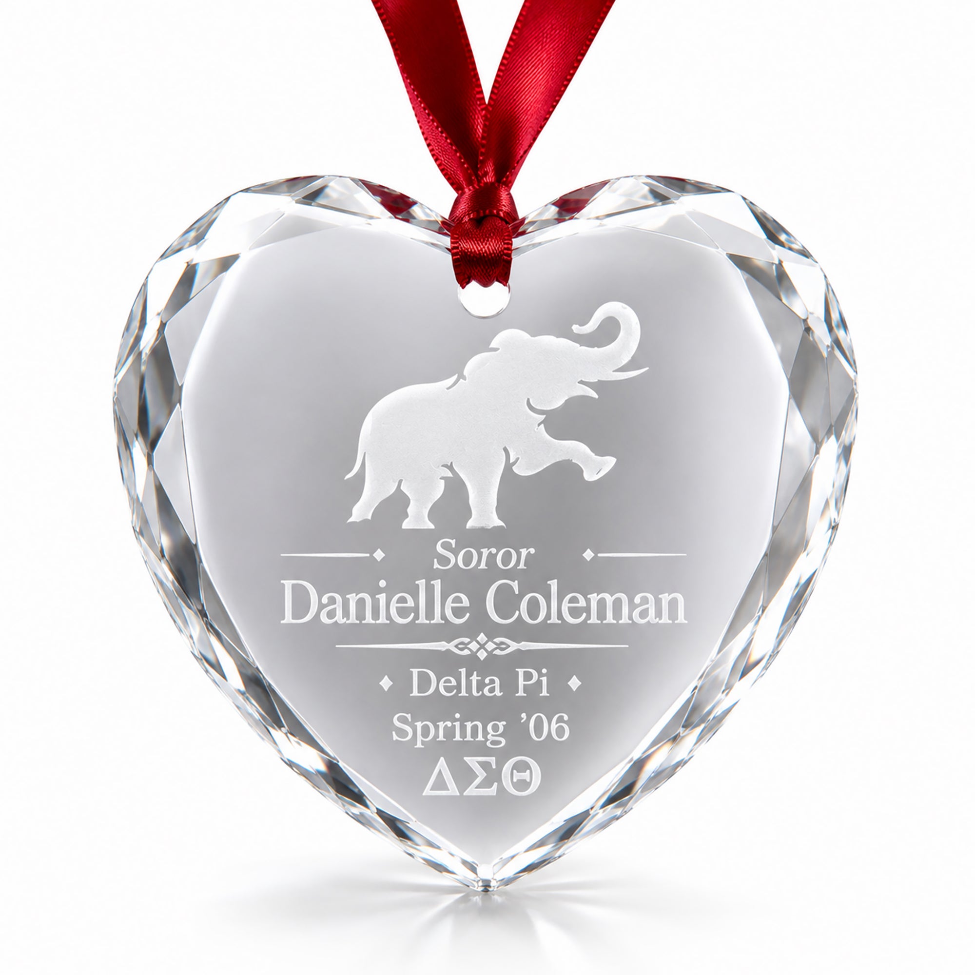 Personalized Delta Sigma Theta crystal keepsake engraved with member information.