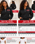 Delta Sigma Theta quarter-zip ladies and unisex size chart and fit guide