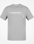 Gray short-sleeve T-shirt with “TIGERS” repeat graphic and team emblem on chest