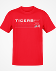 Red short-sleeve T-shirt with “TIGERS” repeat graphic and team emblem on chest