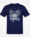 Navy blue short-sleeve T-shirt with heart 'Go Tigers' graphic and JSU logo