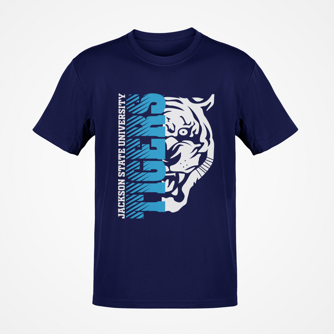 Jackson State Tigers Half Tiger Head Blue Short Sleeve T-Shirt