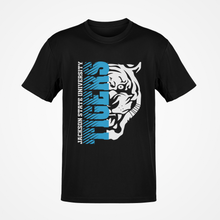 Load image into Gallery viewer, Jackson State Tigers Half Tiger Head Blue Short Sleeve T-Shirt
