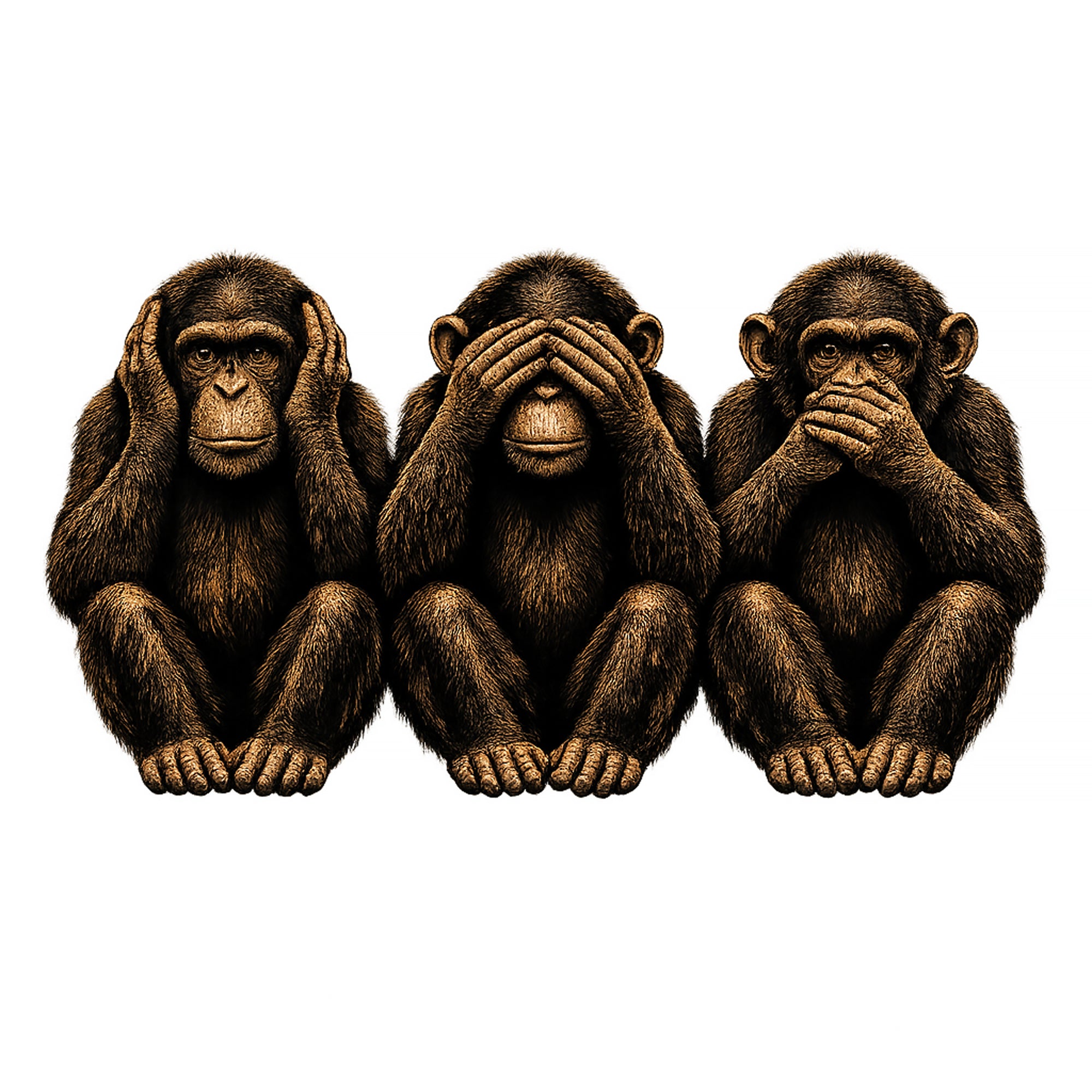 Transparent three wise monkeys graphic artwork featuring hear no evil see no evil speak no evil design