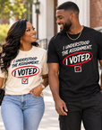 Black adults wearing I Understood the Assignment I Voted T-shirts