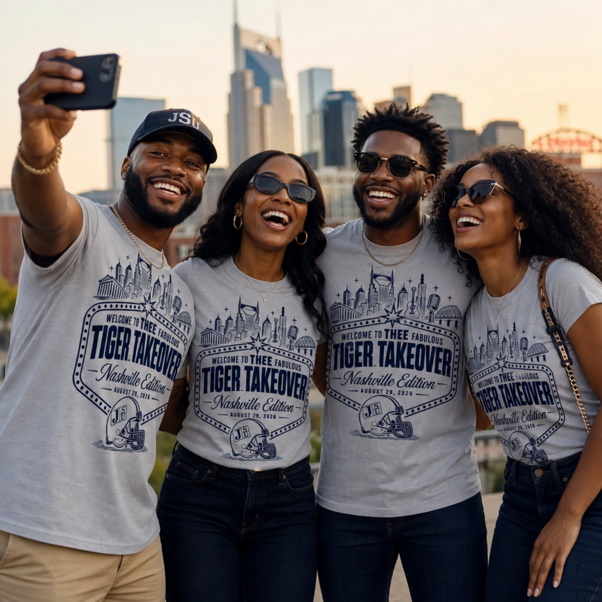 JSU fans wearing Nashville Tiger Takeover shirts at a game-day gathering