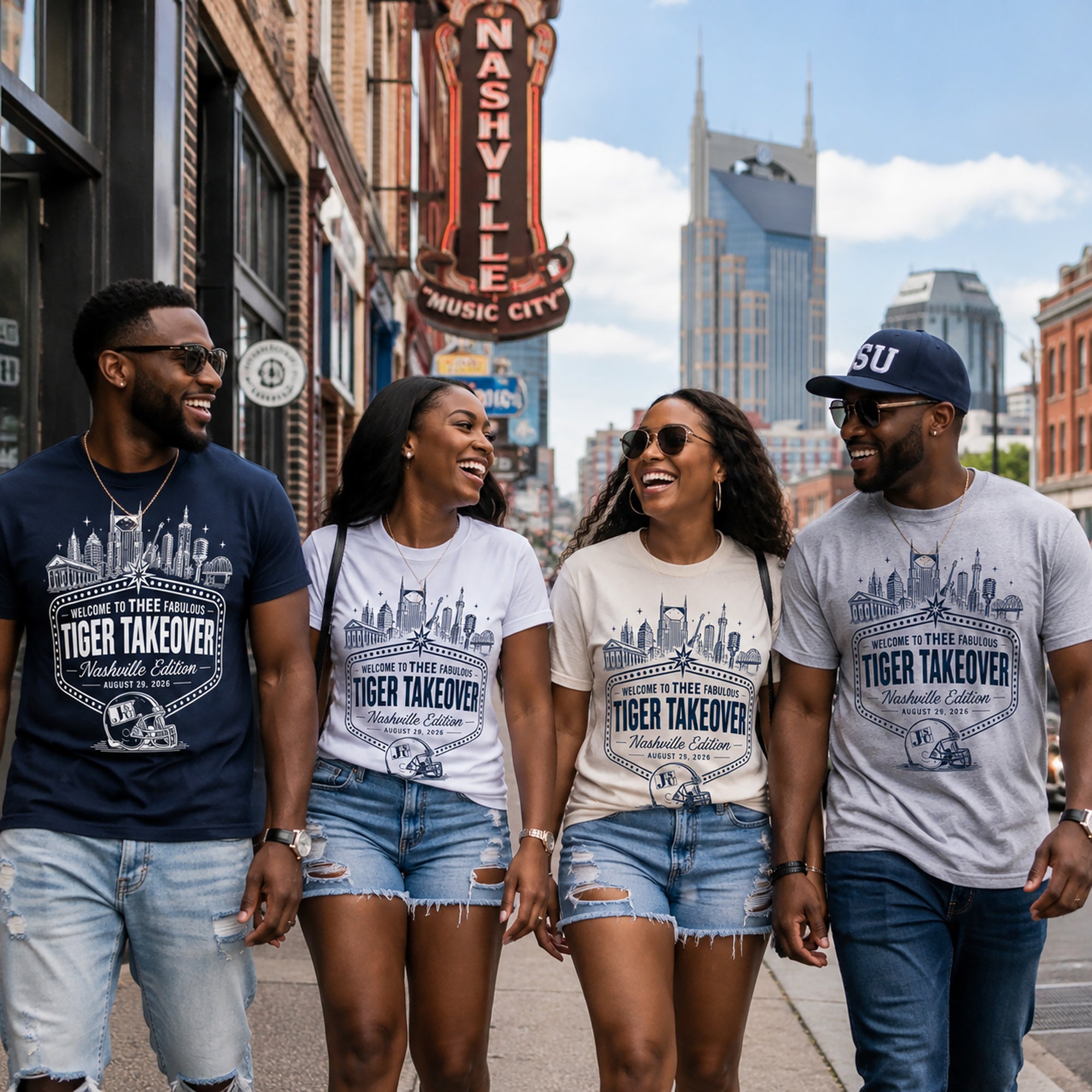 Jackson State alumni wearing Nashville Tiger Takeover shirts downtown