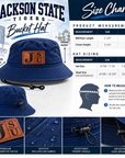 Jackson State Tigers bucket hat size chart with S/M and L/XL measurements and measuring instructions