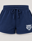 Jackson State Tigers women's navy fleece shorts front and back views
