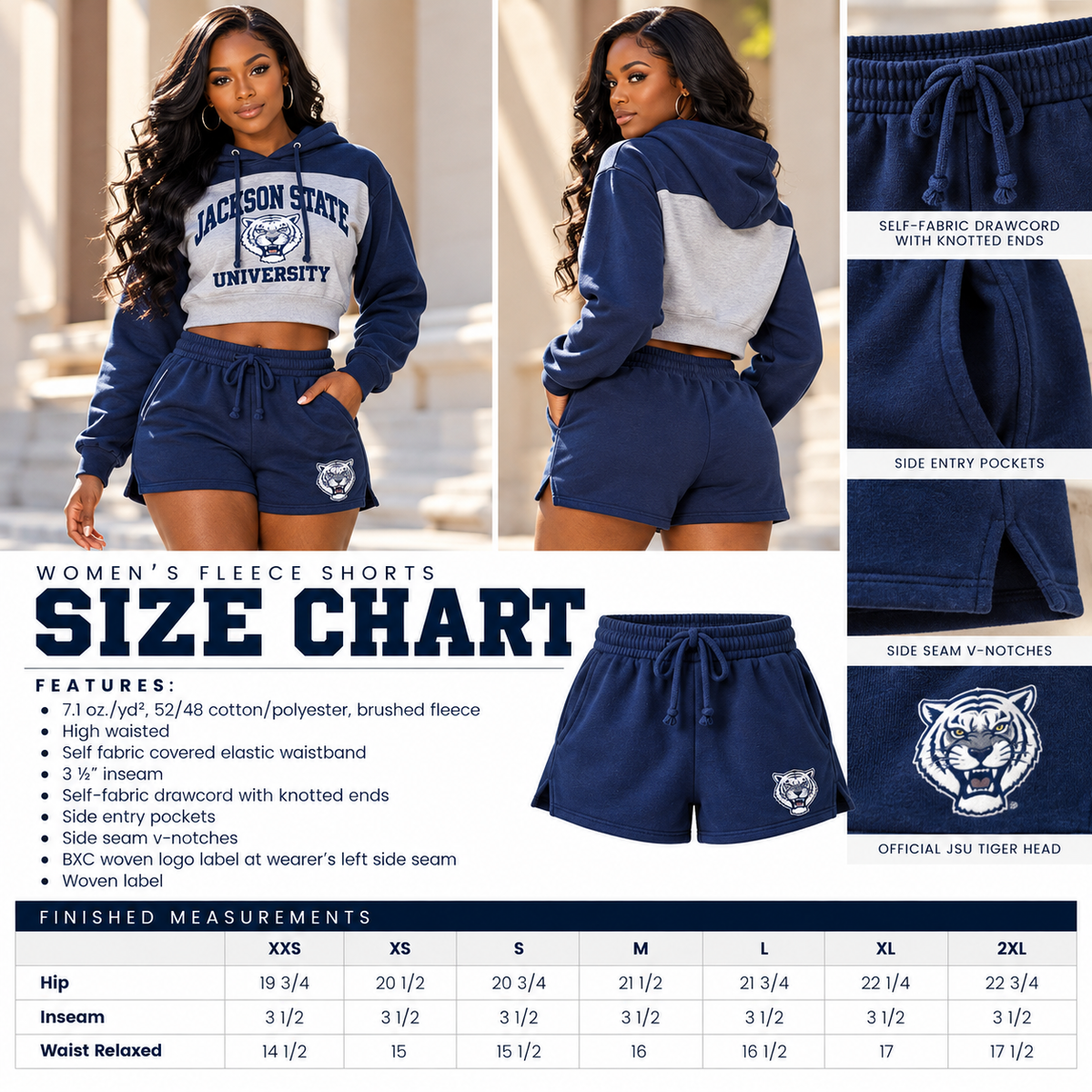 Boxercraft women's fleece shorts size chart XXS through 2XL