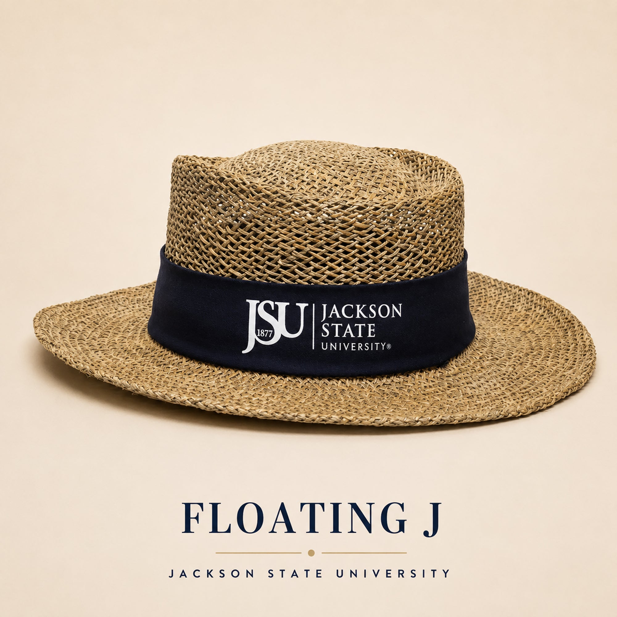 Jackson State Floating J natural straw gambler hat with navy band