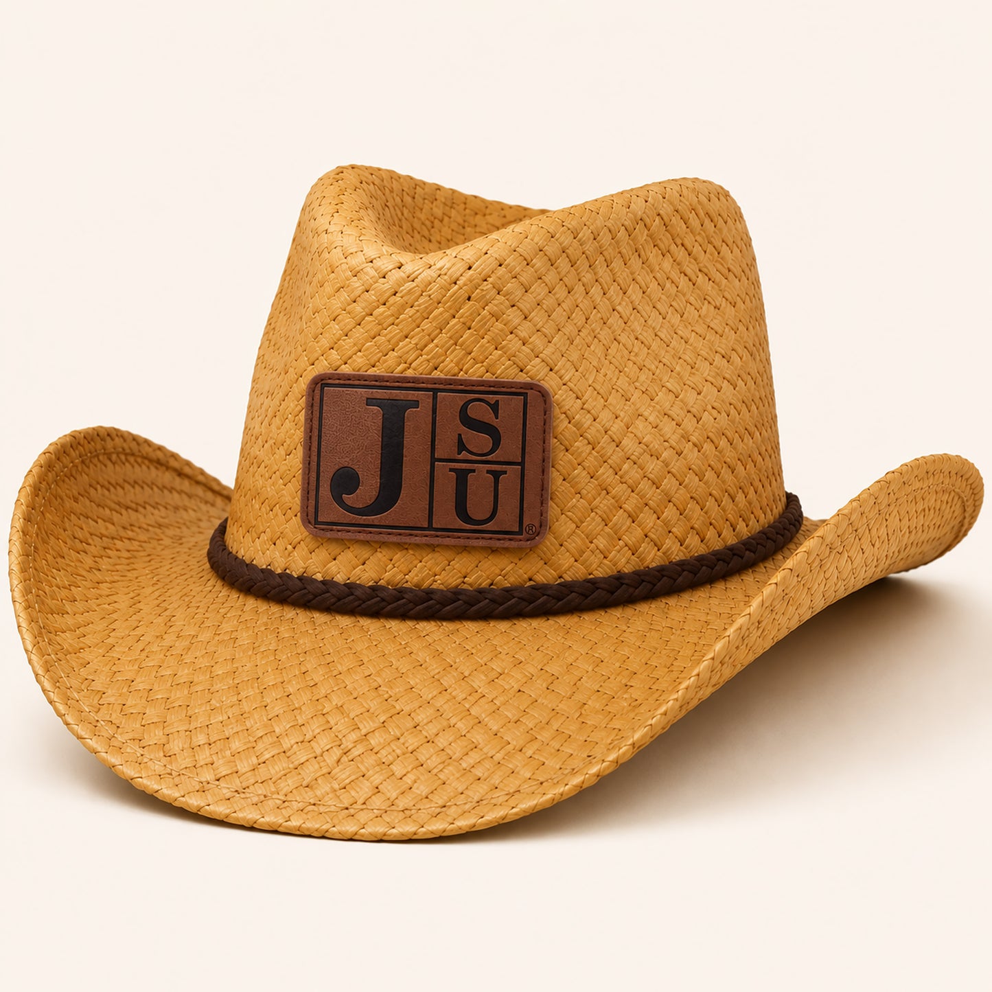 Jackson State University Block Letter cowboy straw hat with walnut leatherette patch