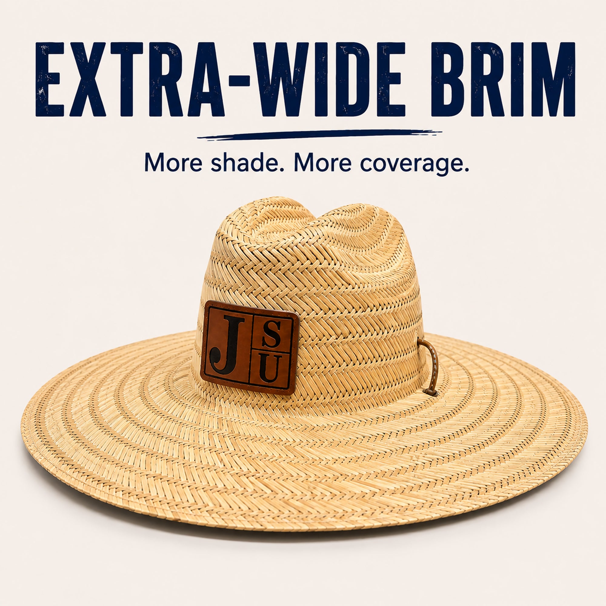 Jackson State JSU straw lifeguard hat showing extra-wide brim for added shade and coverage