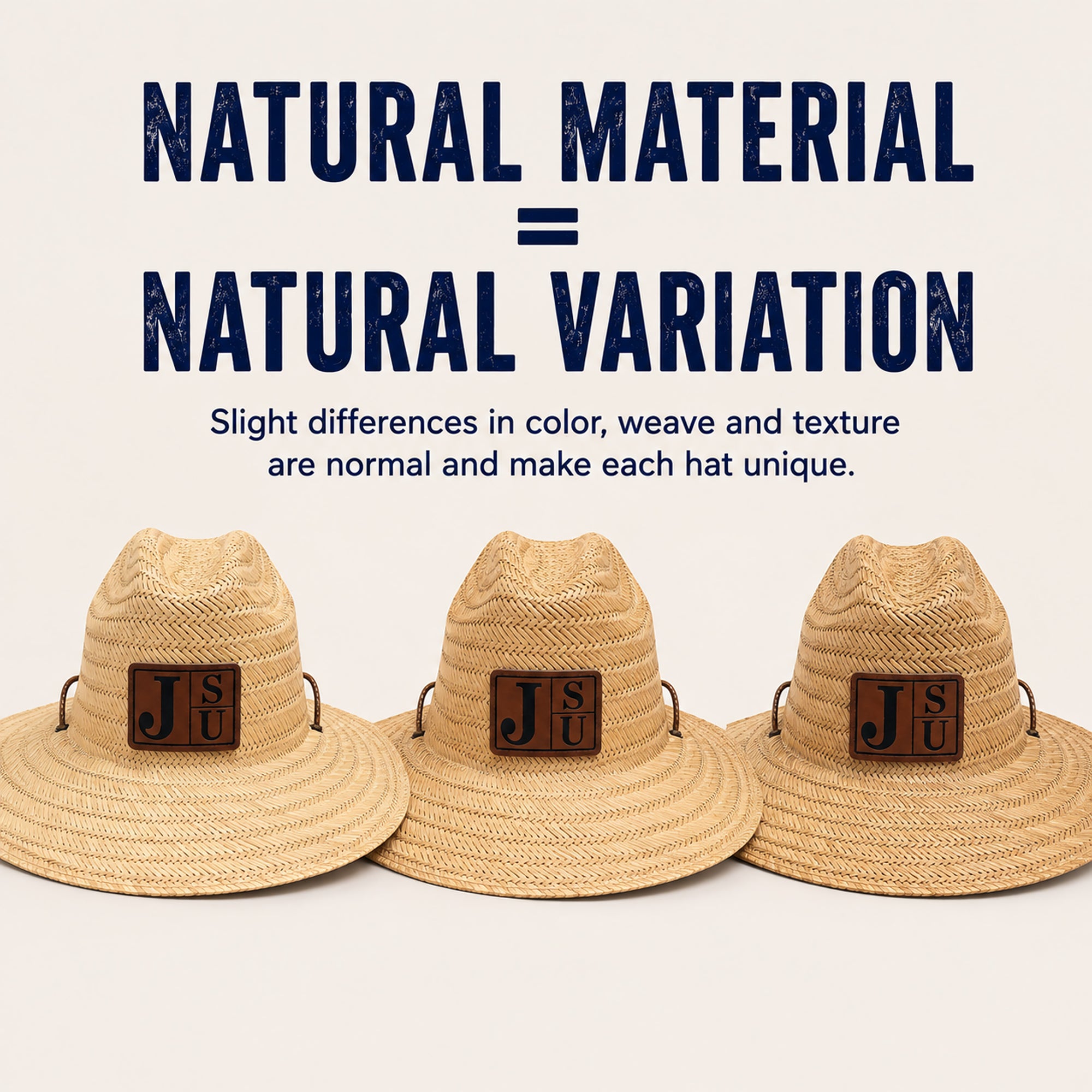 Jackson State JSU lifeguard hats showing natural variations in straw color, weave and texture