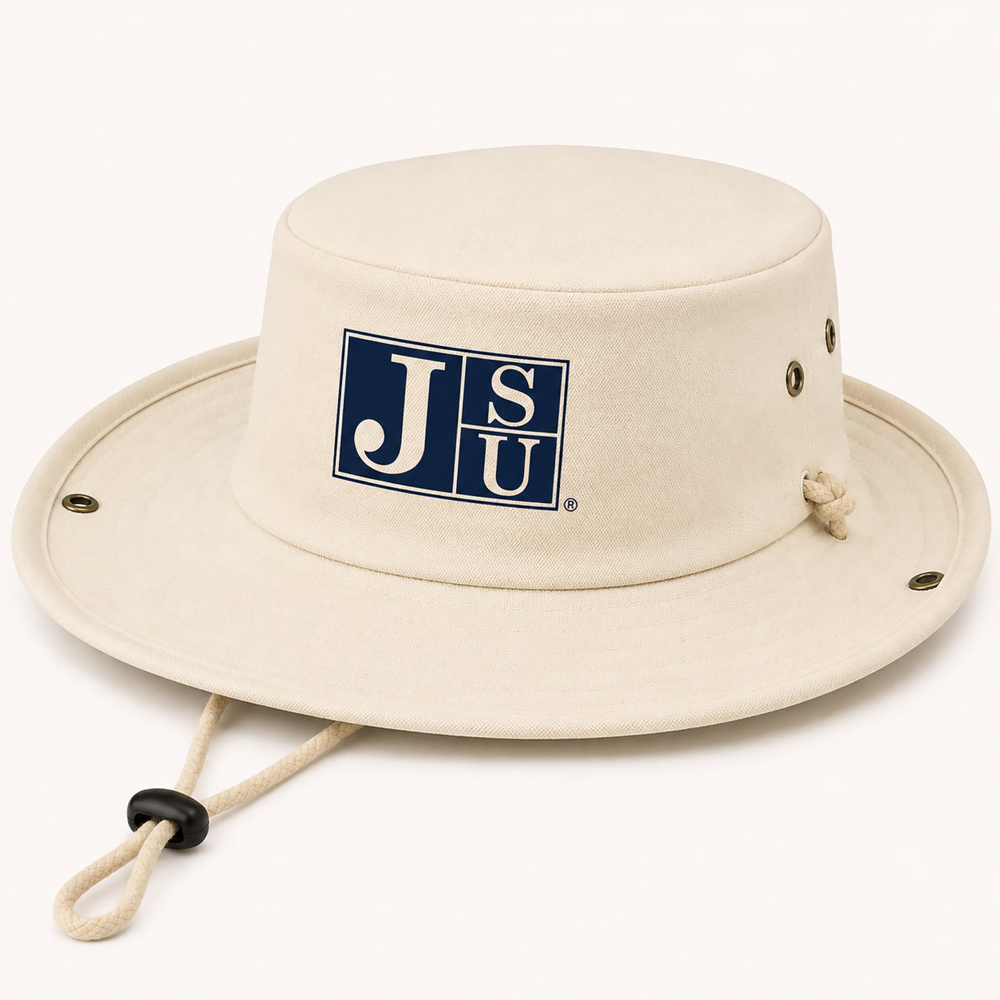 Jackson State Canvas Outback Hat with navy Block JSU logo and wide brim