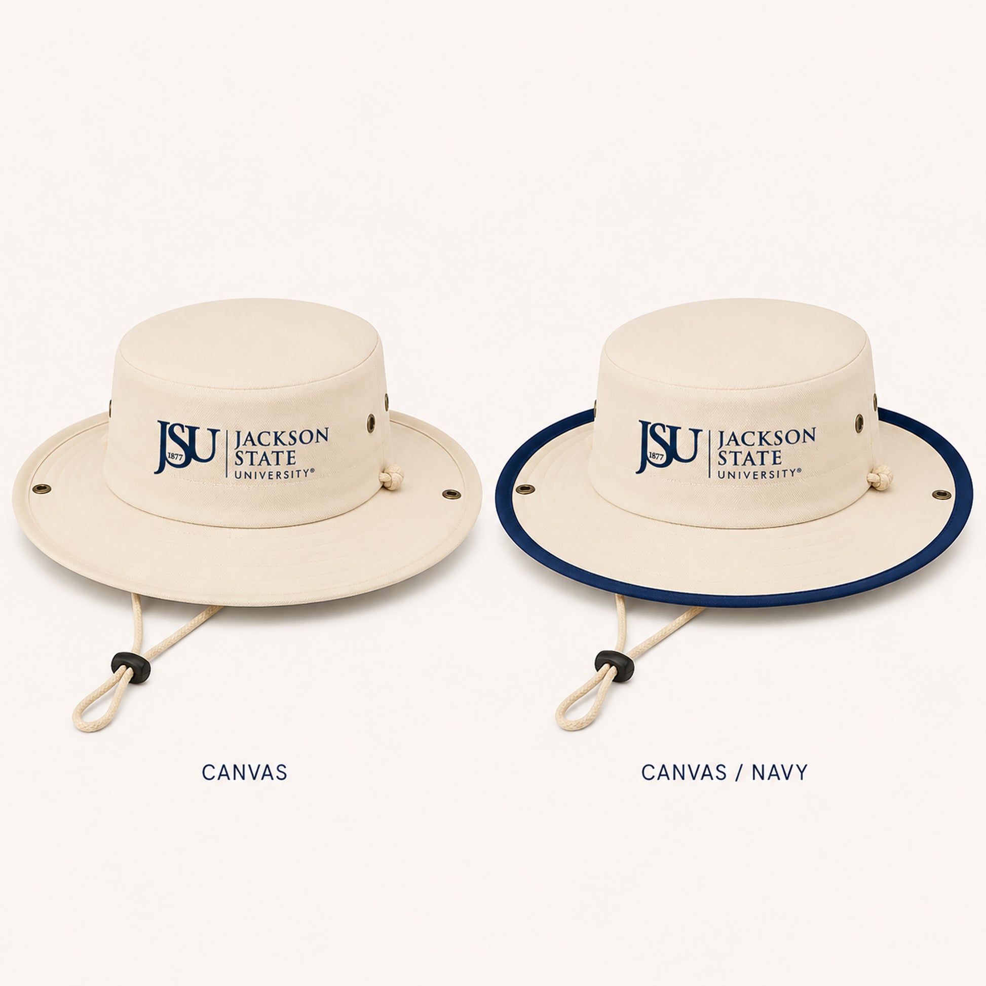 Jackson State University Outback Hat color options in Canvas and Canvas Navy
