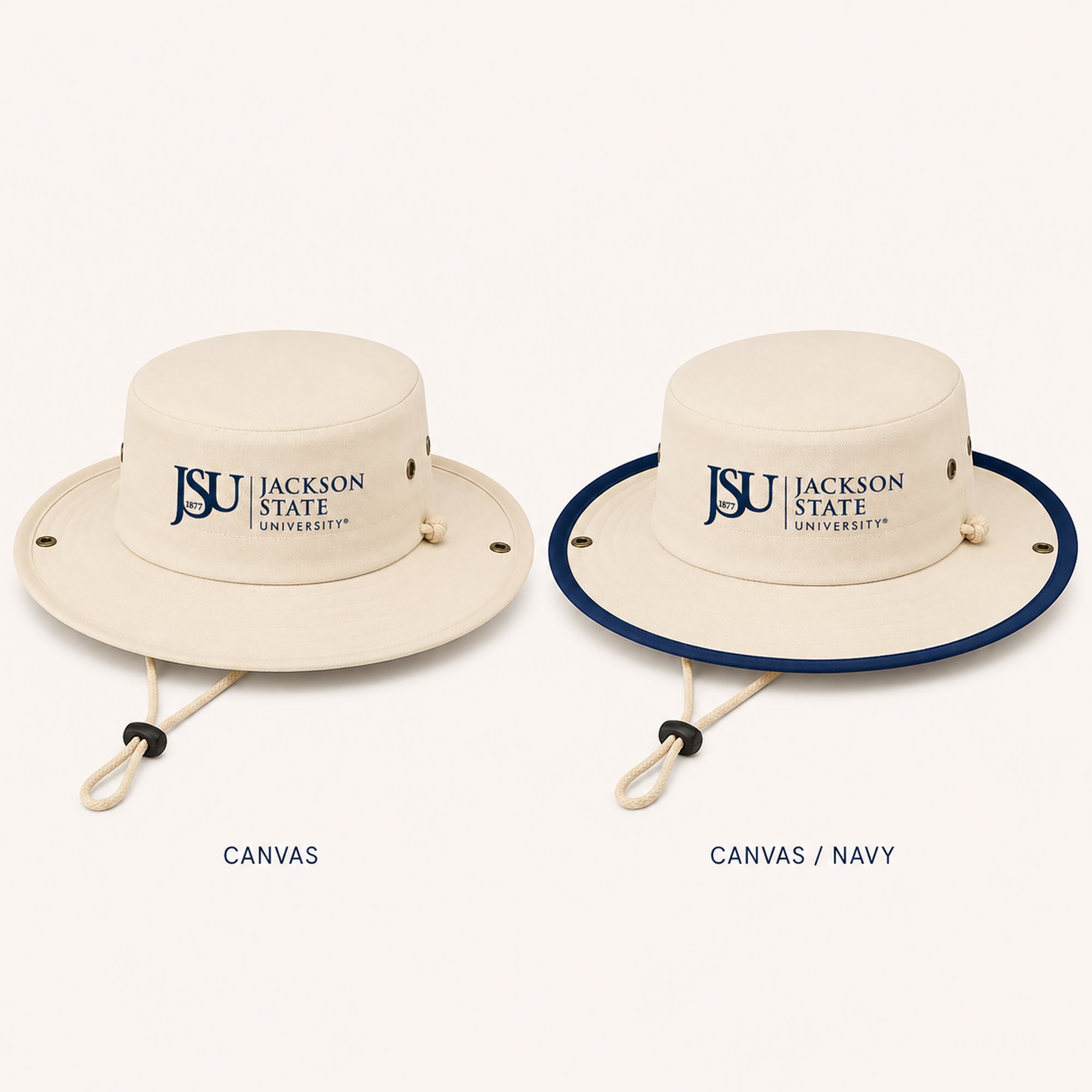 Jackson State University Outback Hat color options in Canvas and Canvas Navy