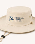 Jackson State University Canvas Outback Hat with navy Floating J logo and adjustable drawcord